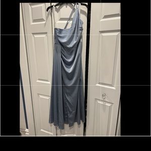 Beautiful silver blue long gown. One shoulder dress  with a slit
